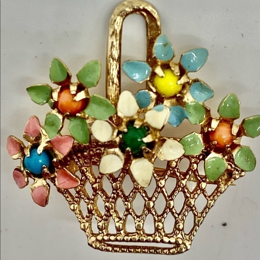 Vintage Enameled Filigree Brooch - Picture 1 of 3